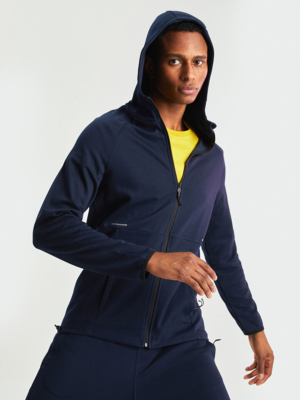 Lacivert Standart Kalıp Kapüşonlu Erkek Spor Hırka-1