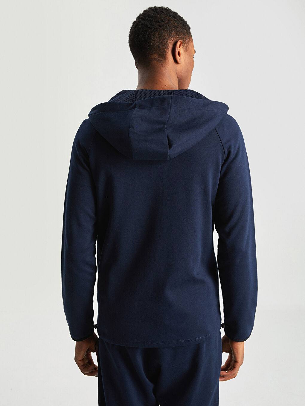 Lacivert Standart Kalıp Kapüşonlu Erkek Spor Hırka-4