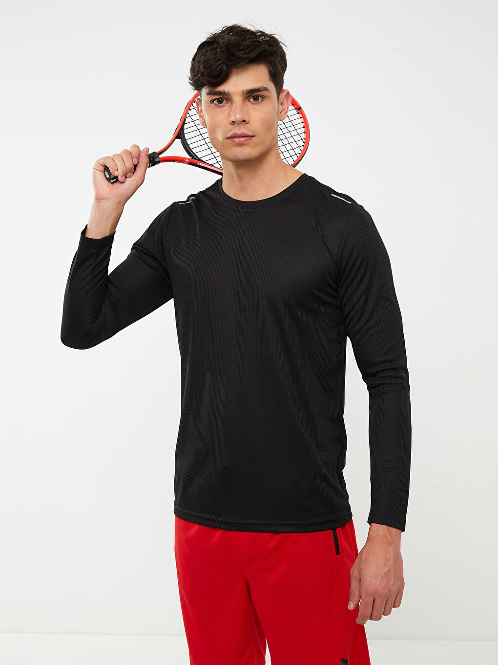 Siyah Bisiklet Yaka Uzun Kollu Erkek Spor Tişört