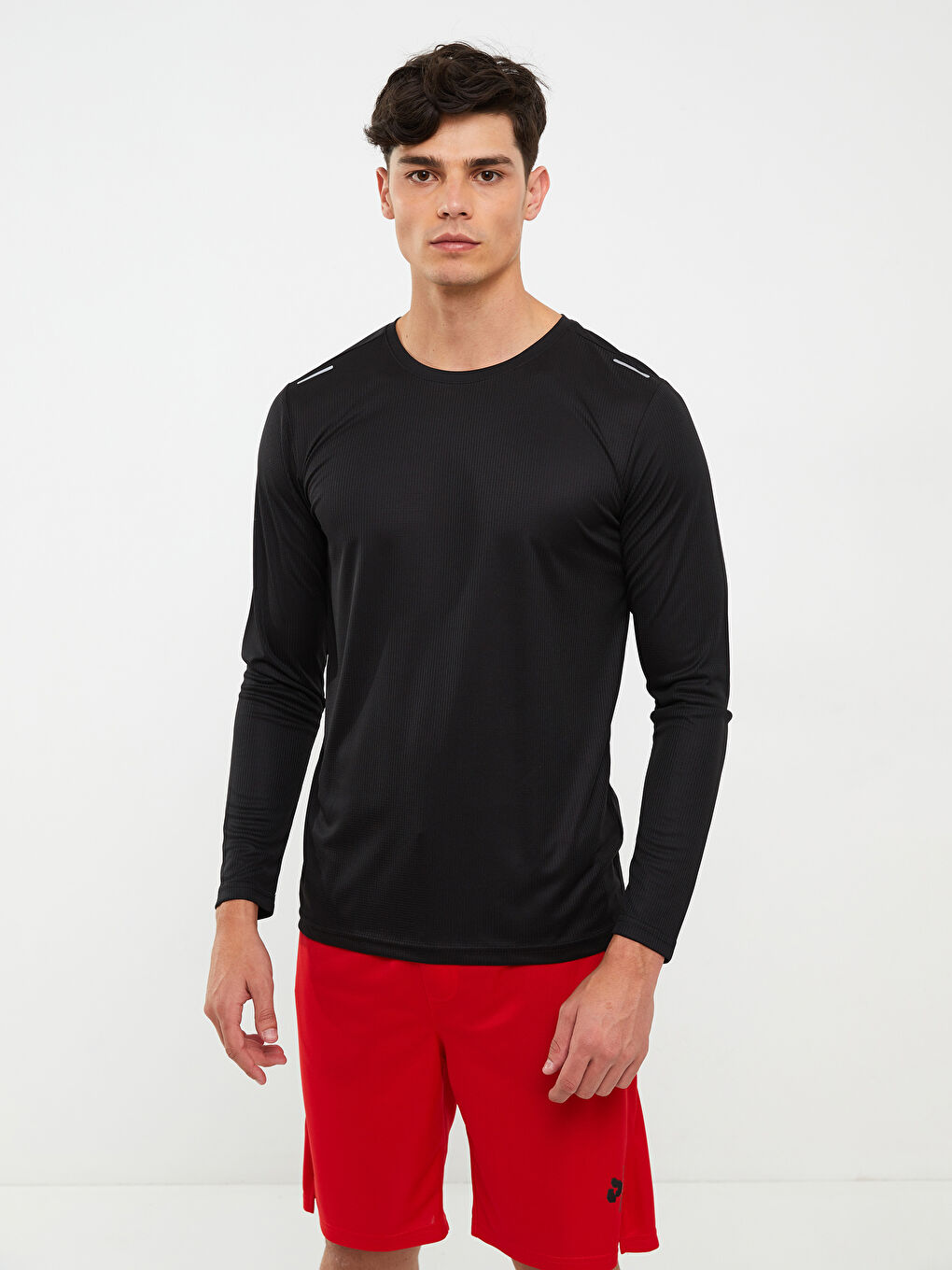 Siyah Bisiklet Yaka Uzun Kollu Erkek Spor Tişört-2