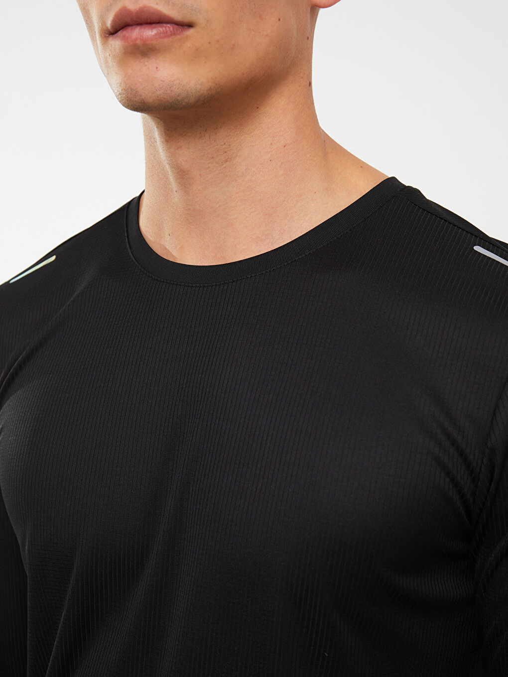 Siyah Bisiklet Yaka Uzun Kollu Erkek Spor Tişört-3