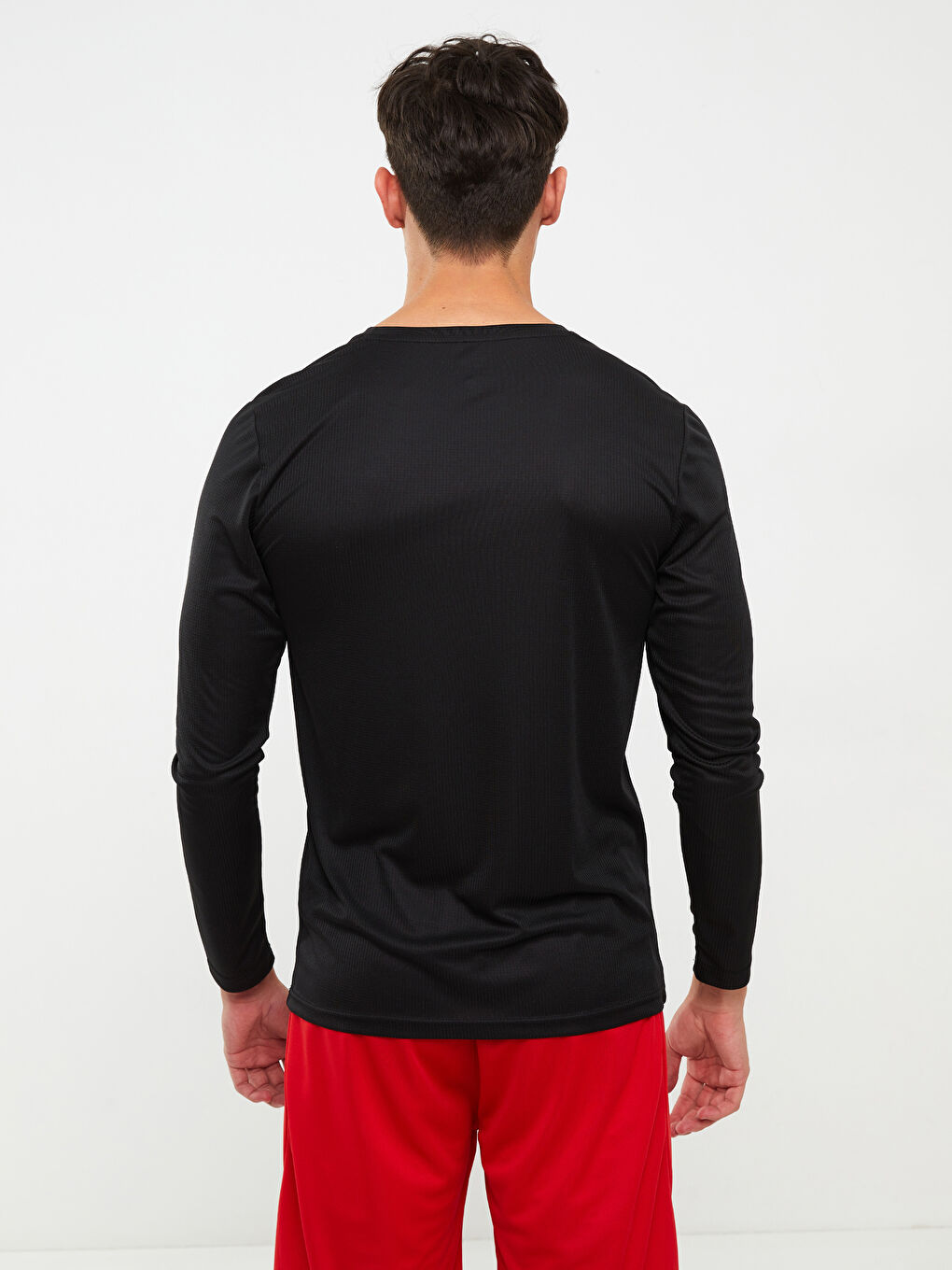 Siyah Bisiklet Yaka Uzun Kollu Erkek Spor Tişört-4