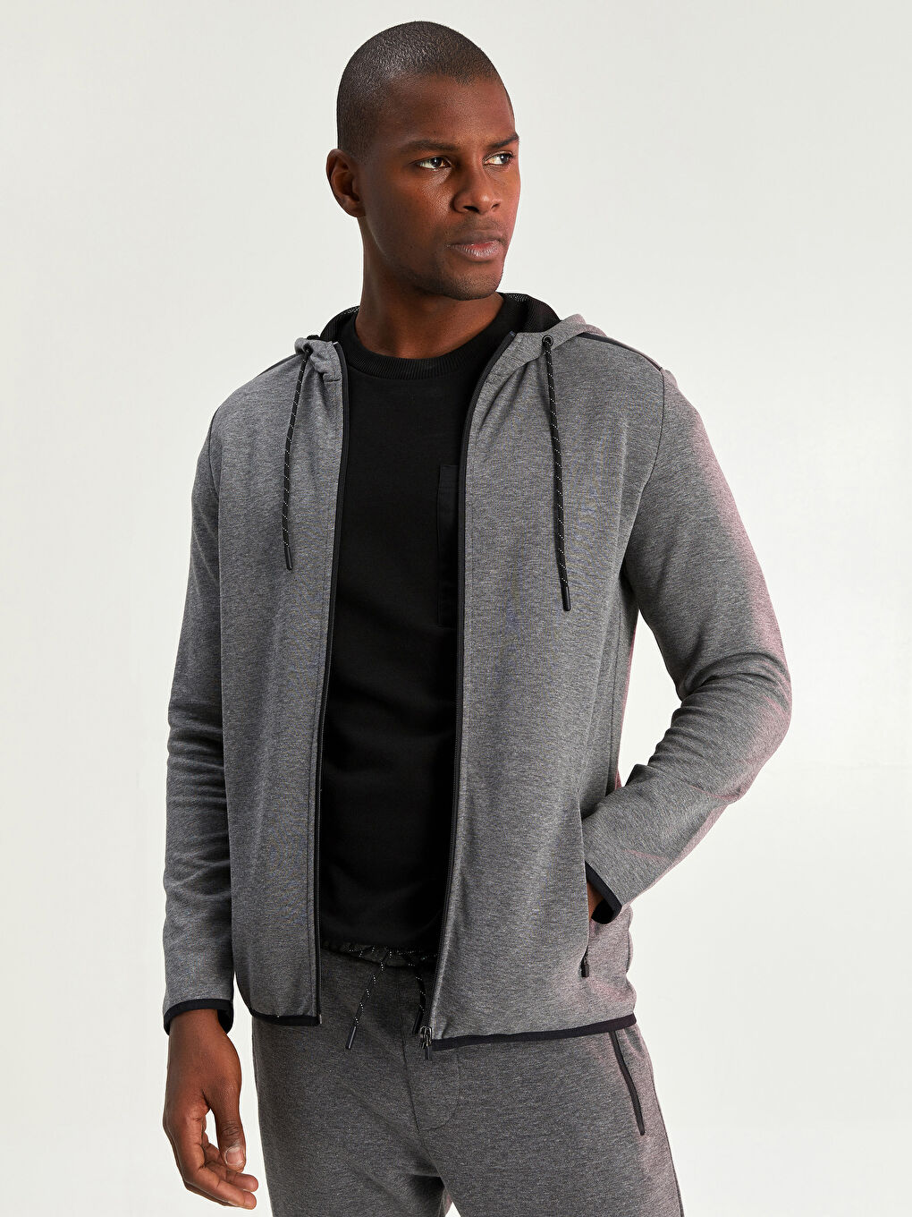 XSIDE ACTIVE Gri Standart Kalıp Kapüşonlu Erkek Spor Hırka - 1