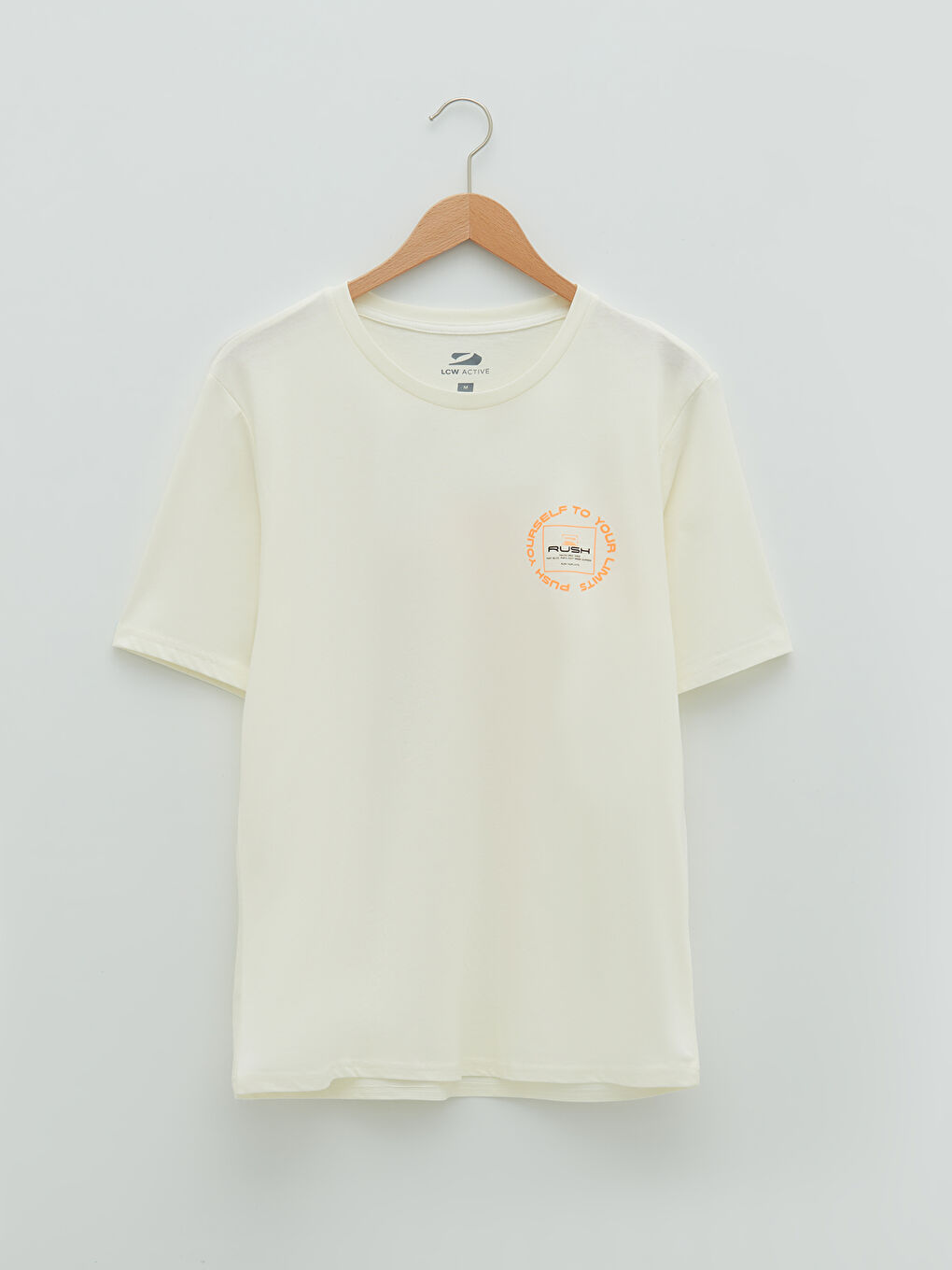 Ekru Bisiklet Yaka Kısa Kollu Baskılı Penye Erkek Tişört-5