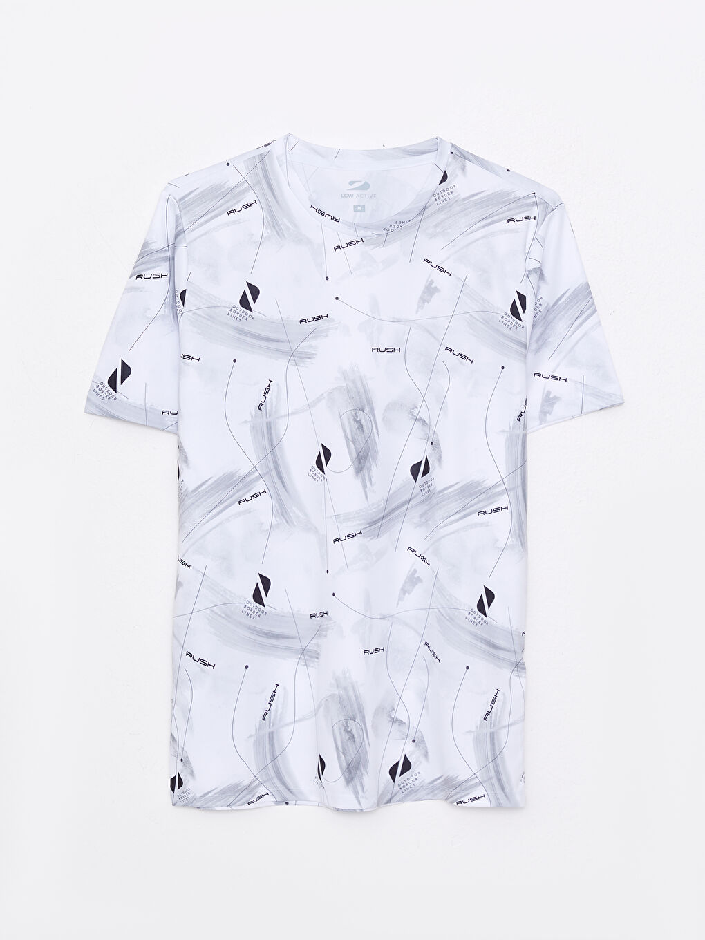Beyaz Bisiklet Yaka Kısa Kollu Baskılı Erkek Spor Tişört-6