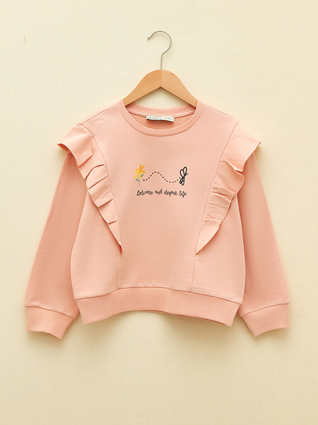 سويت شيرت كم طويل مطبوع بياقة دائرية للبنات