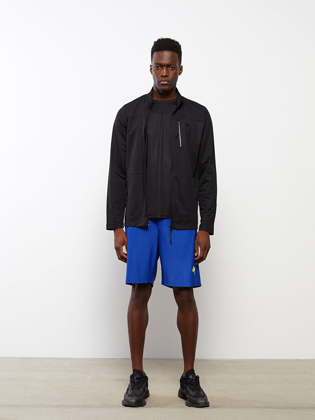 سويت شيرت بسحاب كم طويل بياقة قمع للرجال-1