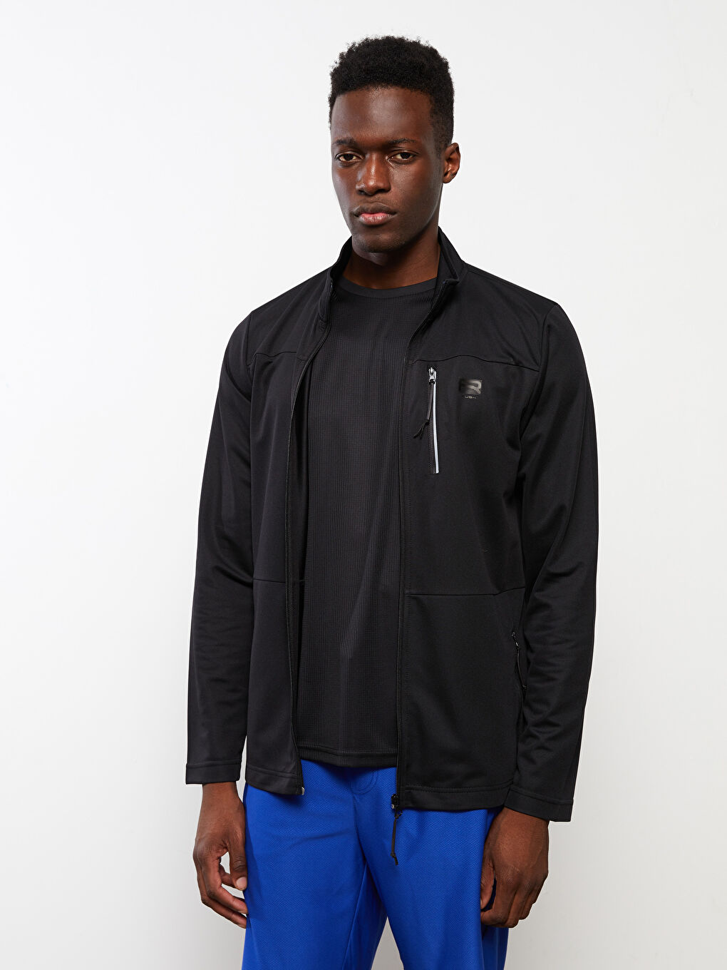 سويت شيرت بسحاب كم طويل بياقة قمع للرجال-2