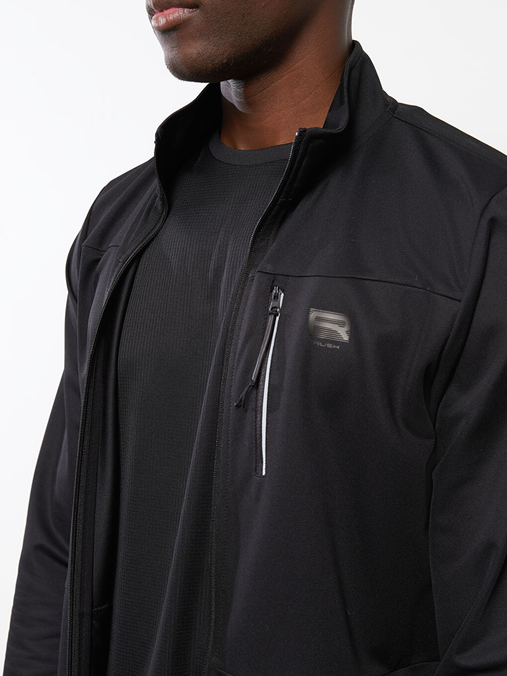 سويت شيرت بسحاب كم طويل بياقة قمع للرجال-3