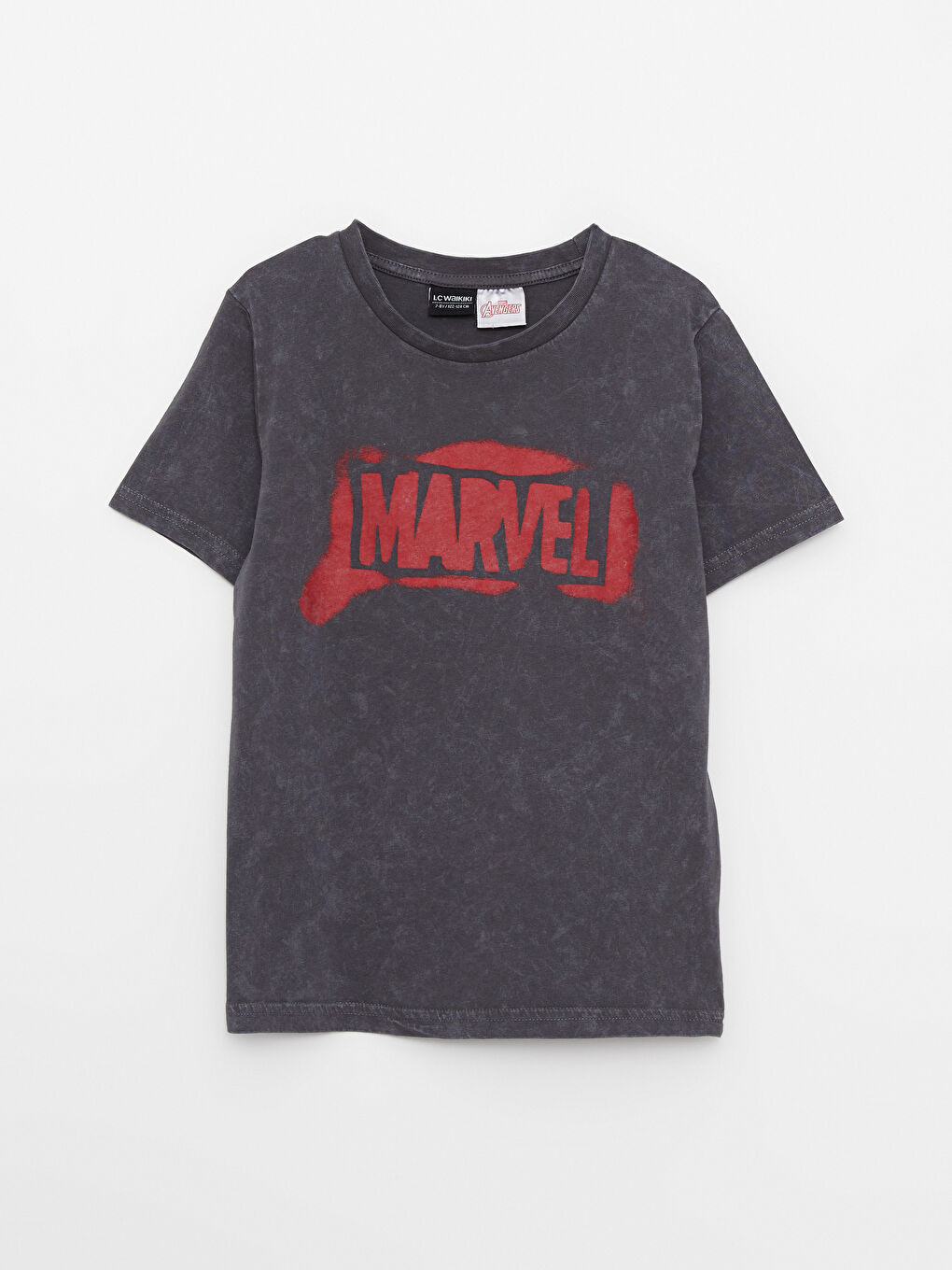 Antrasit Bisiklet Yaka Marvel Baskılı Kısa Kollu Pamuklu Erkek Çocuk Tişört