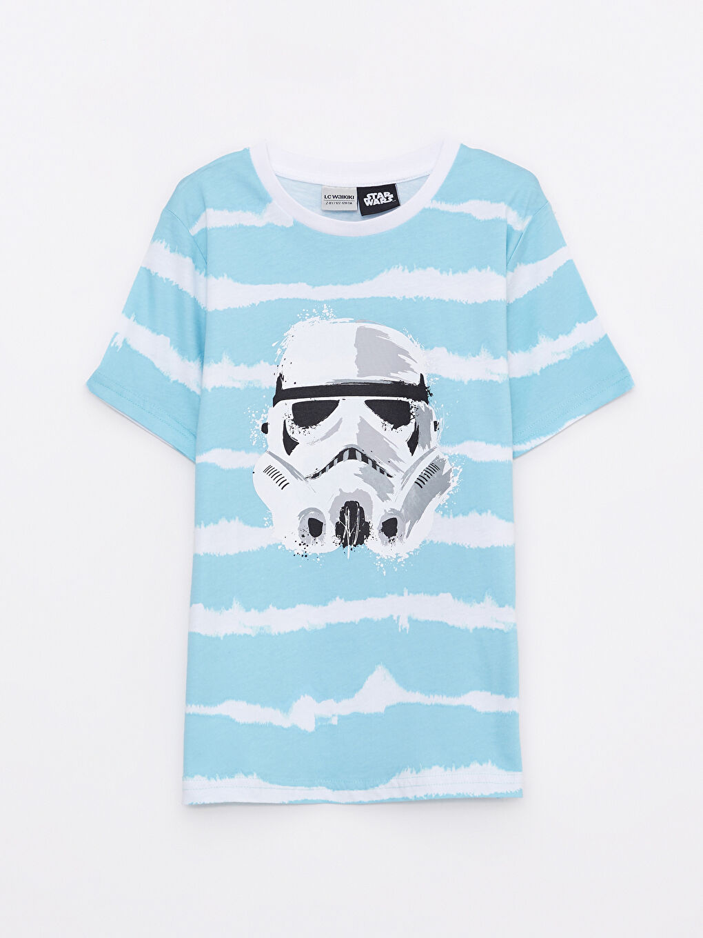 Mavi Bisiklet Yaka Star Wars Baskılı Kısa Kollu Pamuklu Erkek Çocuk Tişört