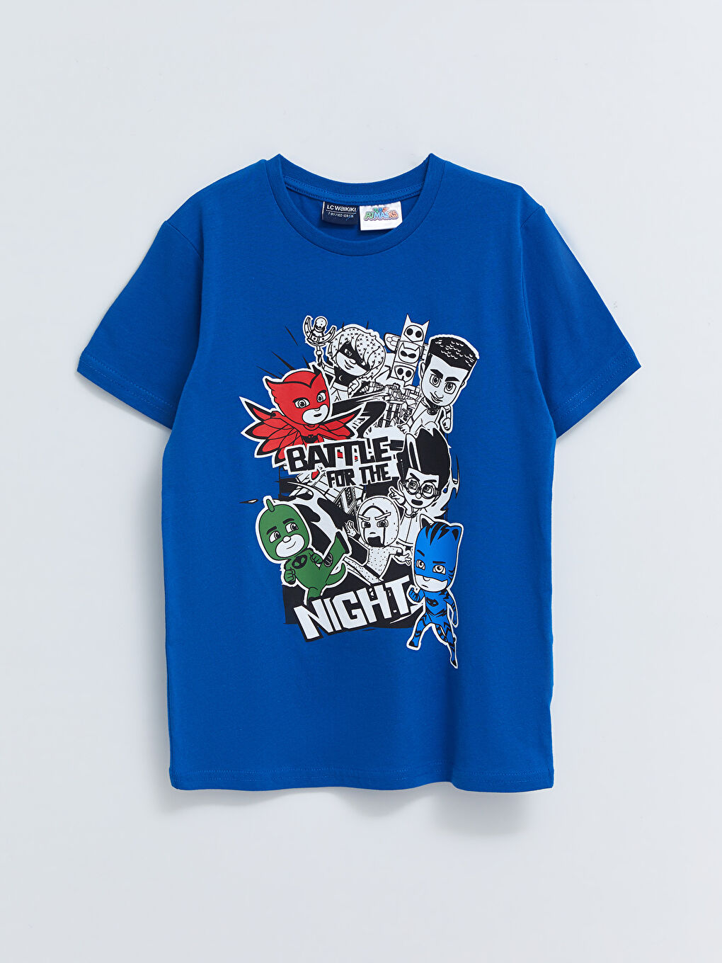 Mavi Bisiklet Yaka Pijamaskeliler Baskılı Kısa Kollu Pamuklu Erkek Çocuk Tişört