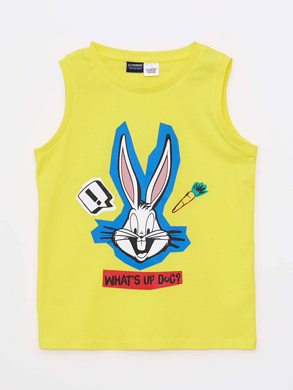 Sarı Bisiklet Yaka Bugs Bunny Baskılı Pamuklu Erkek Çocuk Atlet