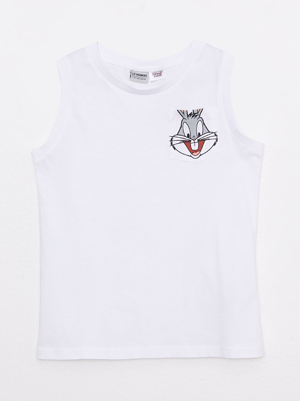 Beyaz Bisiklet Yaka Bugs Bunny Baskılı Pamuklu Erkek Çocuk Atlet
