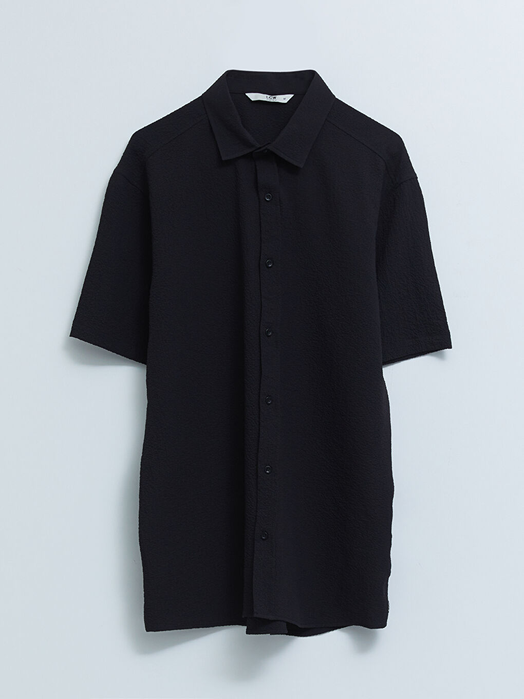 Siyah Rahat Kalıp Kısa Kollu Erkek Gömlek