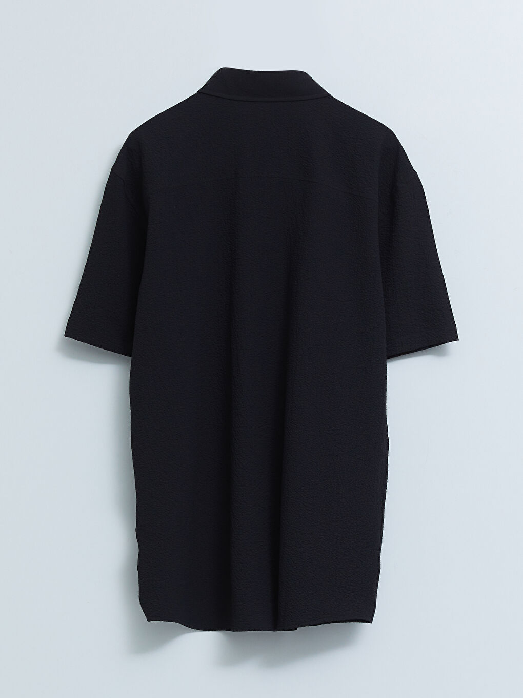 Siyah Rahat Kalıp Kısa Kollu Erkek Gömlek-1