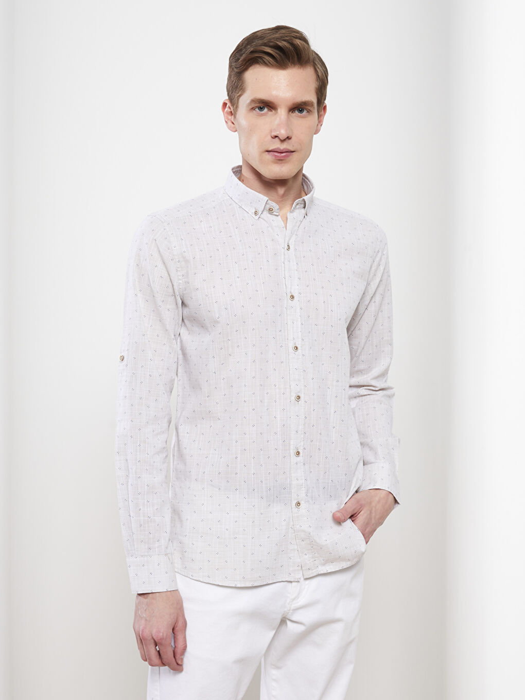 Regular Fit Long Sleeve Patterned Men's Shirt-1