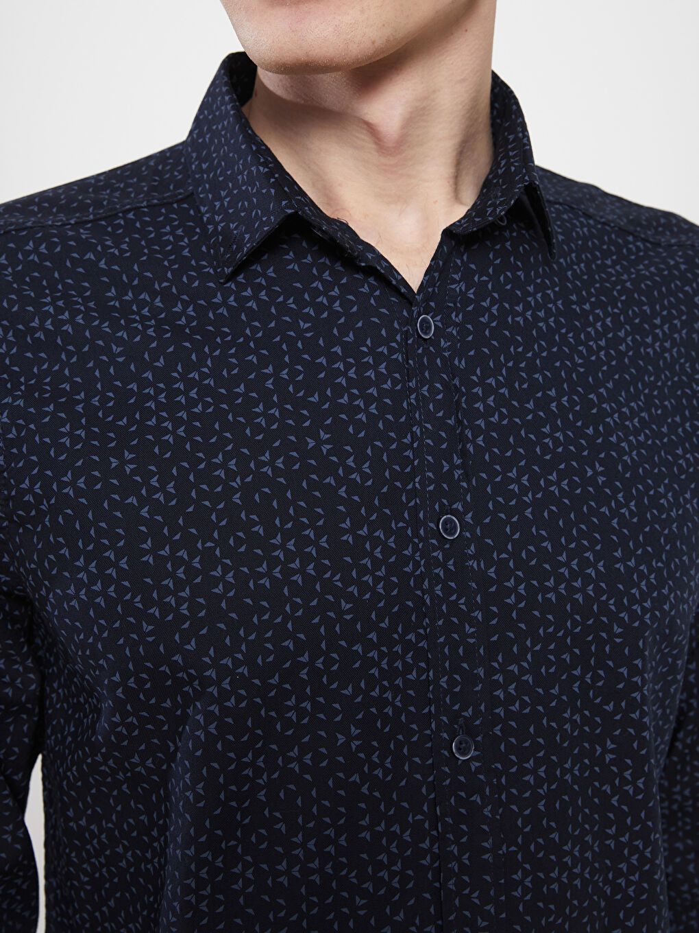 Lacivert Regular Fit Uzun Kollu Desenli Erkek Gömlek-4