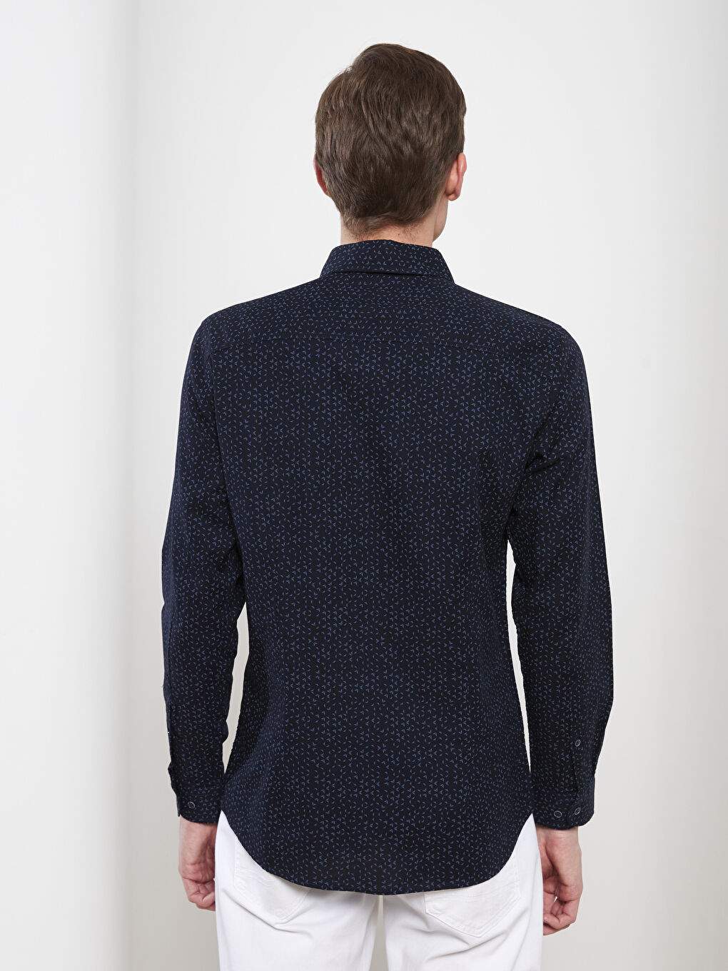 Lacivert Regular Fit Uzun Kollu Desenli Erkek Gömlek-5