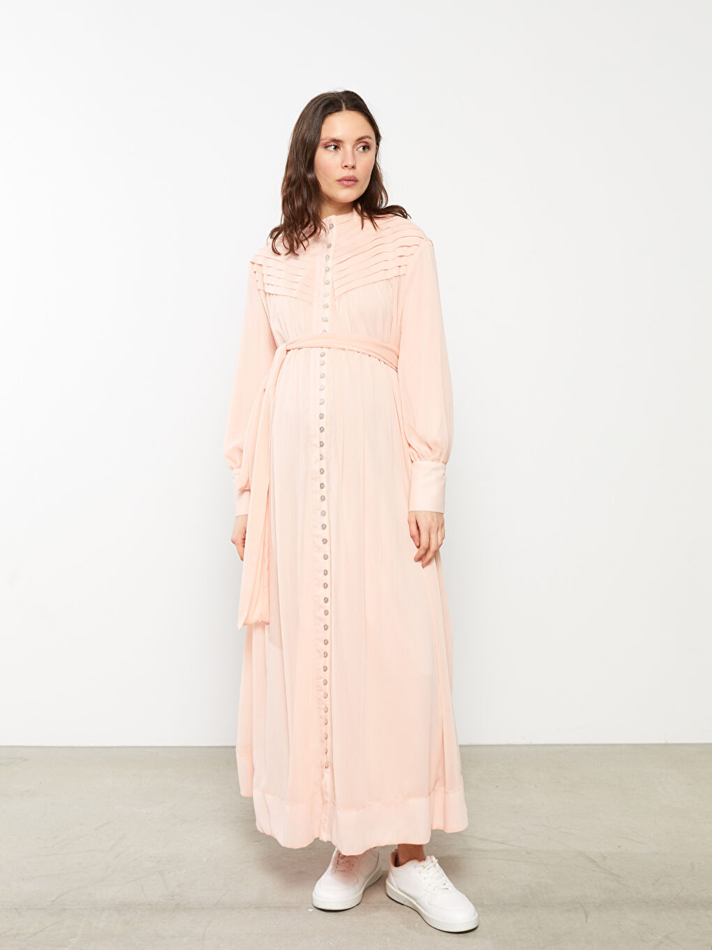 Crew Neck Tie Detailed Long Sleeve Maternity Dress -S2CF40Z8-FXW