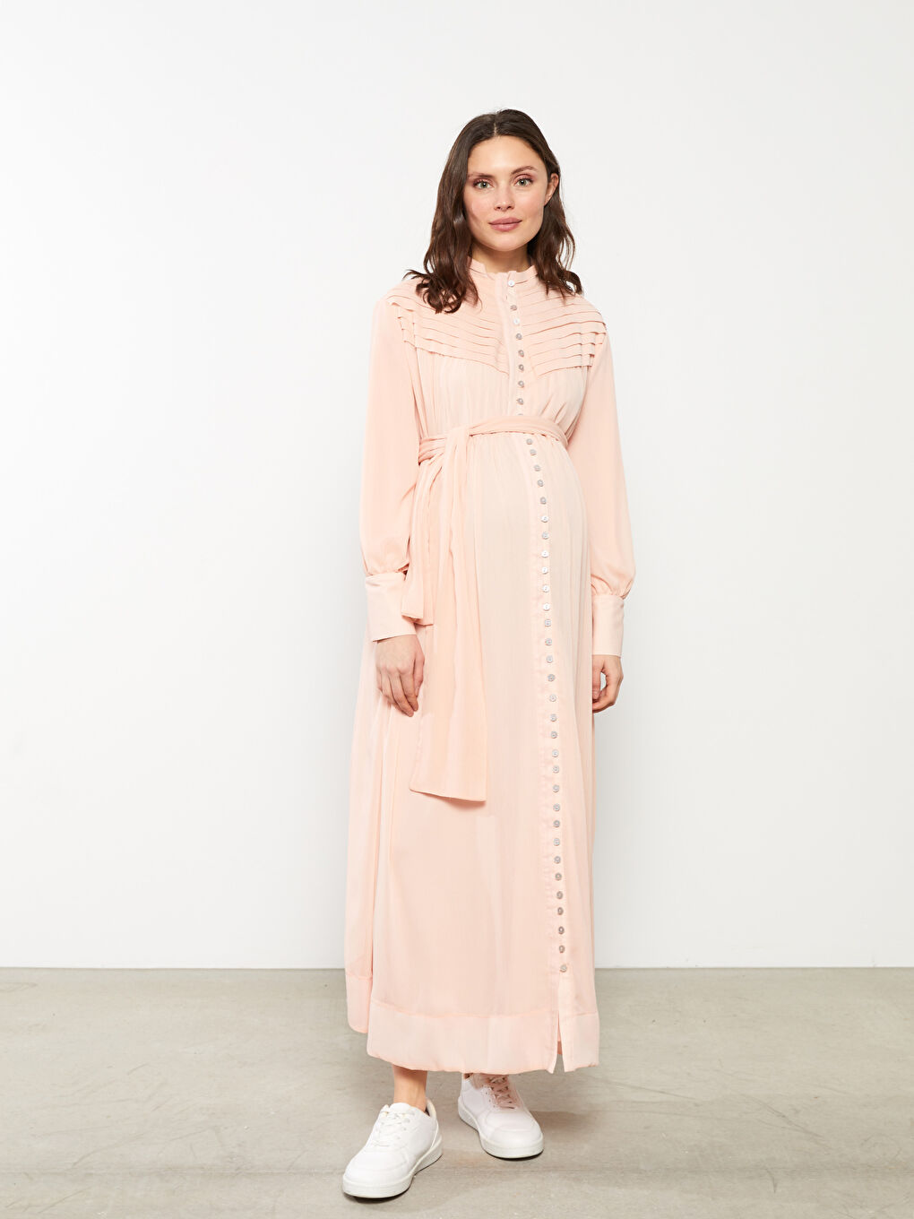 Crew Neck Tie Detailed Long Sleeve Maternity Dress -S2CF40Z8-FXW