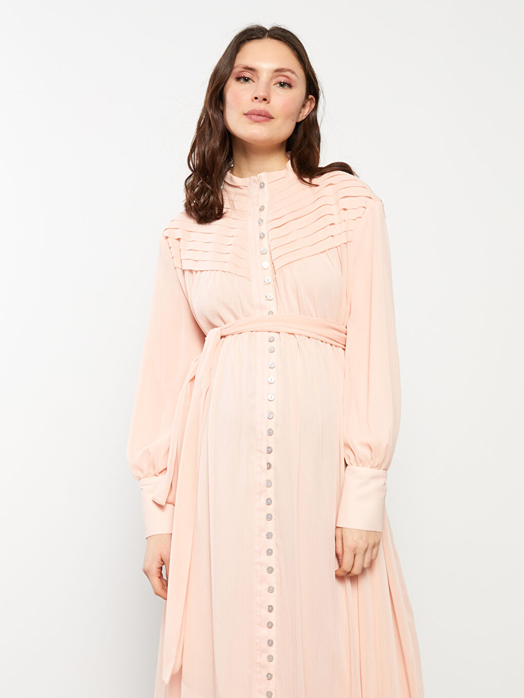 Crew Neck Tie Detailed Long Sleeve Maternity Dress -S2CF40Z8-FXW