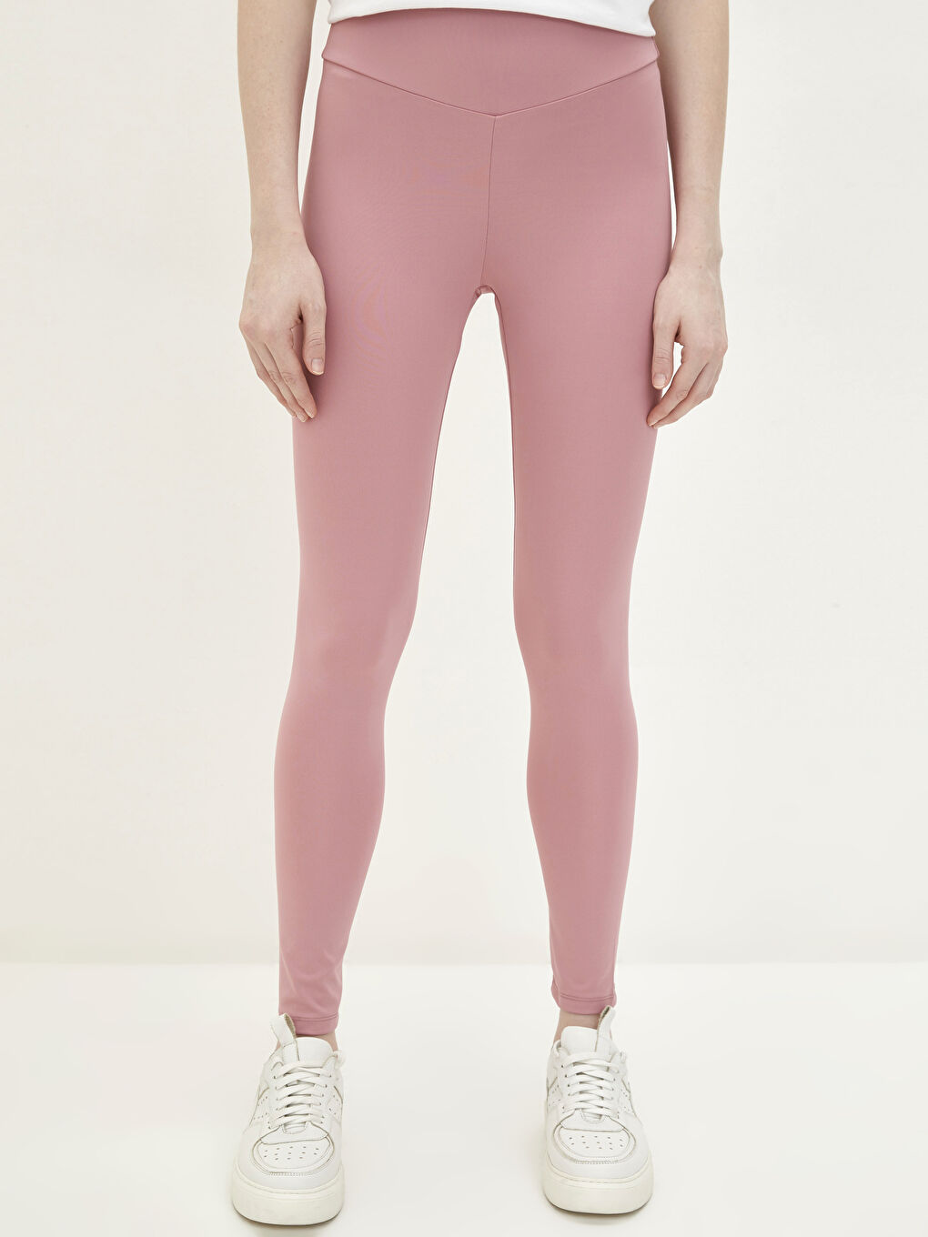 Pembe Kadın Beli Lastikli Düz İçlik Tayt-2