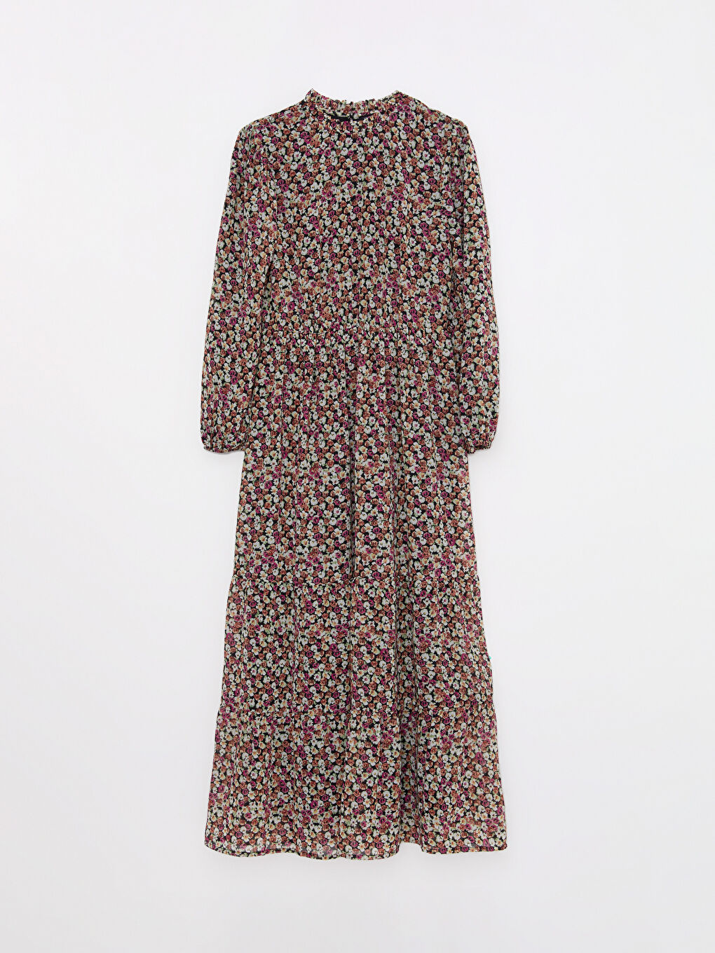 LC Waikiki Ruffle Turtle Neck Patterned Long Sleeve Chiffon Women's Dress -S2CF57Z8-F9C