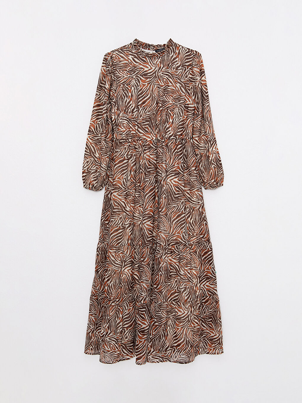 LC Waikiki Ruffle Turtle Neck Patterned Long Sleeve Chiffon Women's Dress -S2CF57Z8-LQY