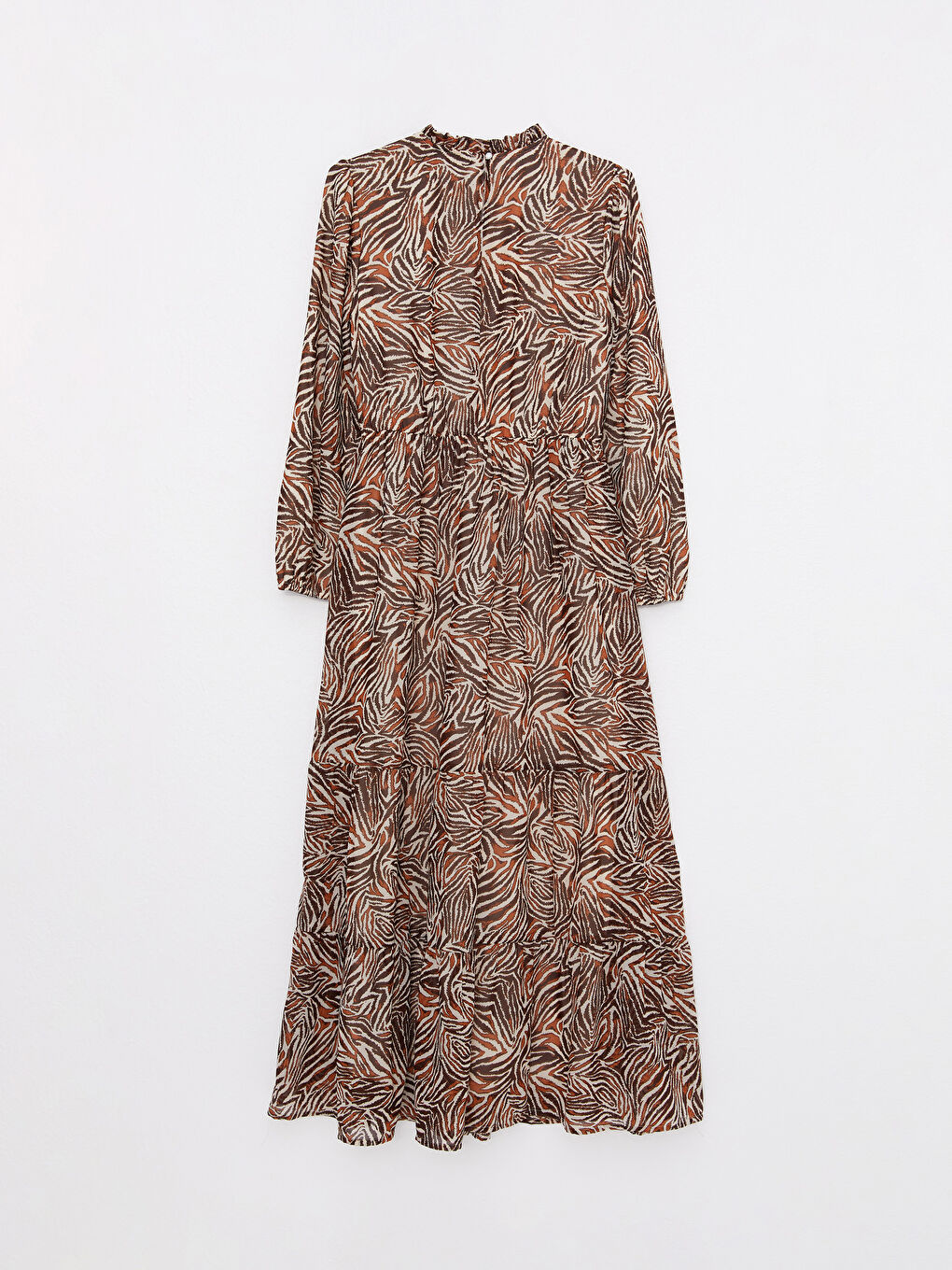LC Waikiki Ruffle Turtle Neck Patterned Long Sleeve Chiffon Women's Dress -S2CF57Z8-LQY