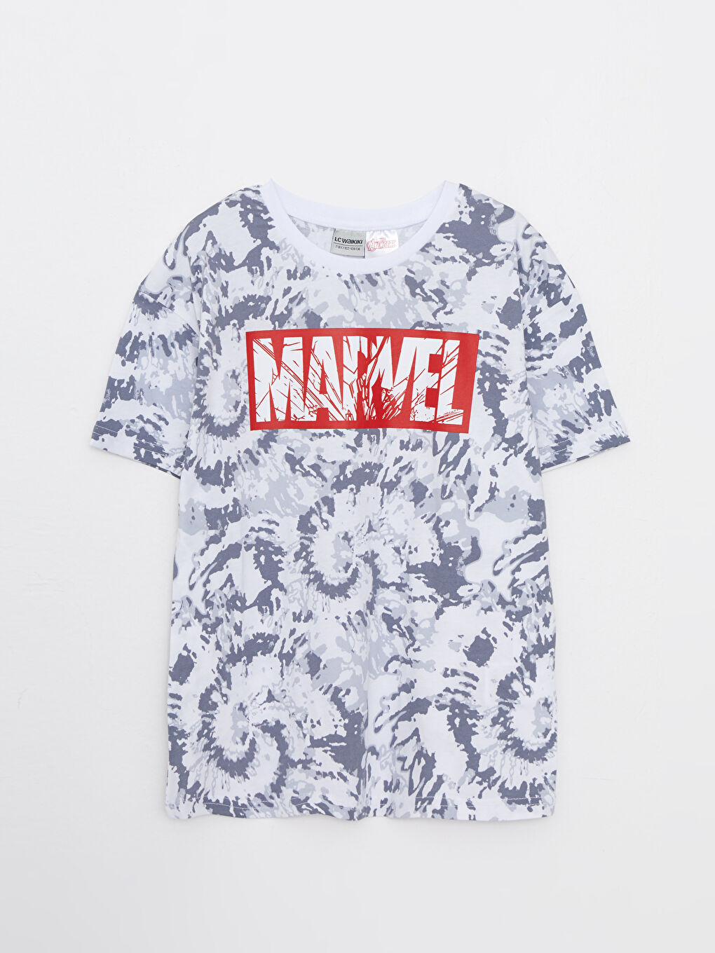 Beyaz Bisiklet Yaka Marvel Baskılı Kısa Kollu Pamuklu Erkek Çocuk Tişört