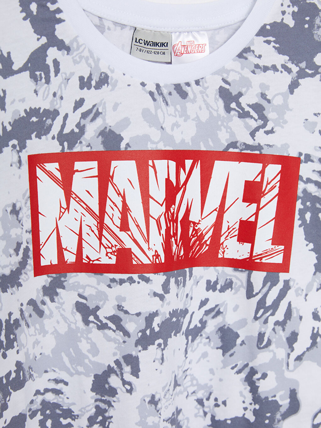 Beyaz Bisiklet Yaka Marvel Baskılı Kısa Kollu Pamuklu Erkek Çocuk Tişört-2