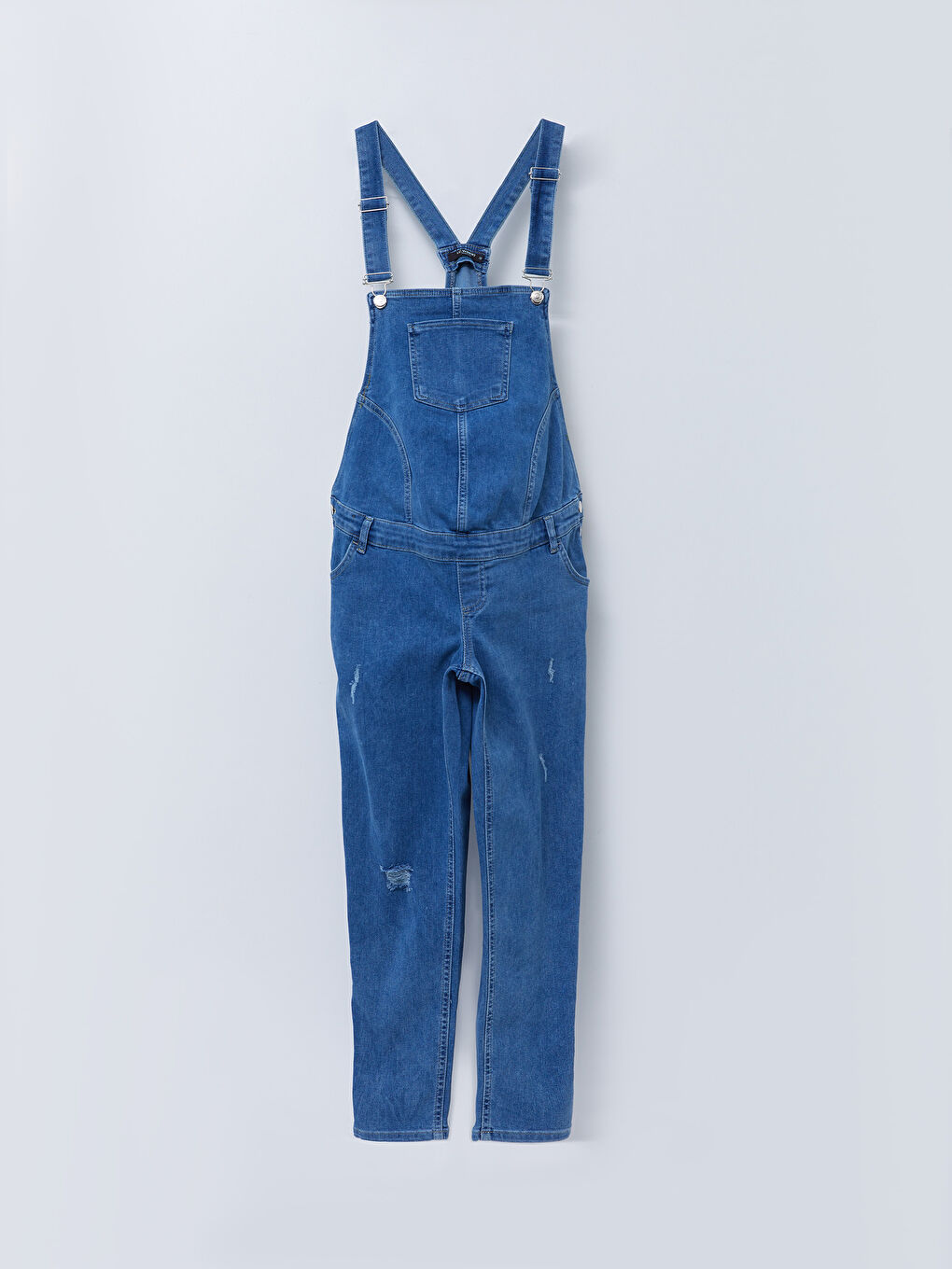 Salopette en Jean de Maternité avec Poches Détail Uni à Col Carré-6