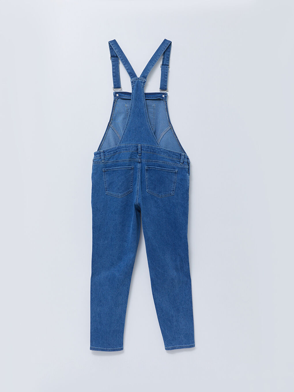 Salopette en Jean de Maternité avec Poches Détail Uni à Col Carré-7