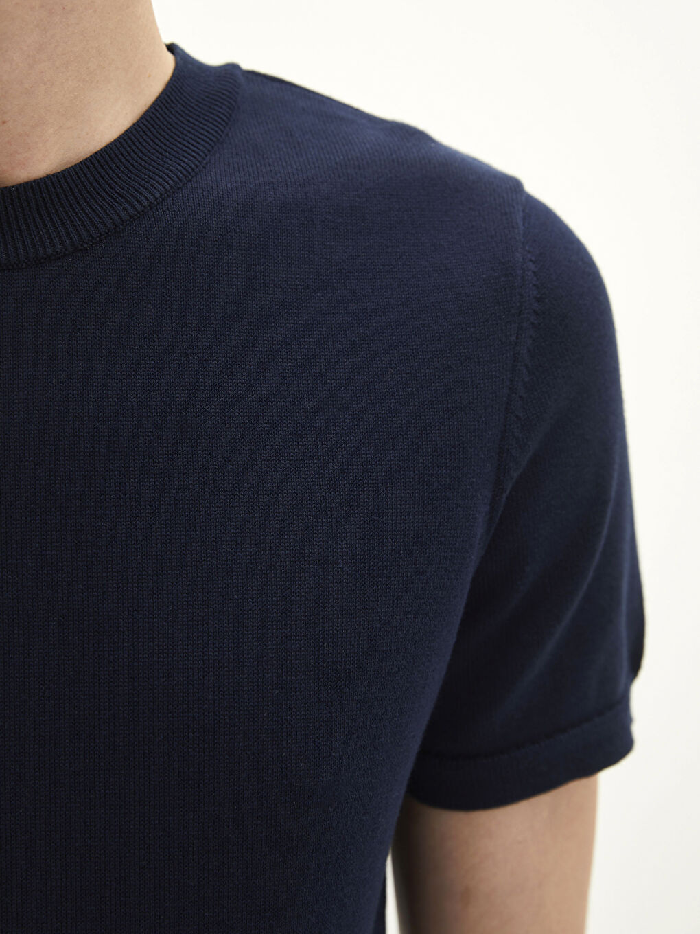 Lacivert Bisiklet Yaka Kısa Kollu Erkek Triko Kazak-3