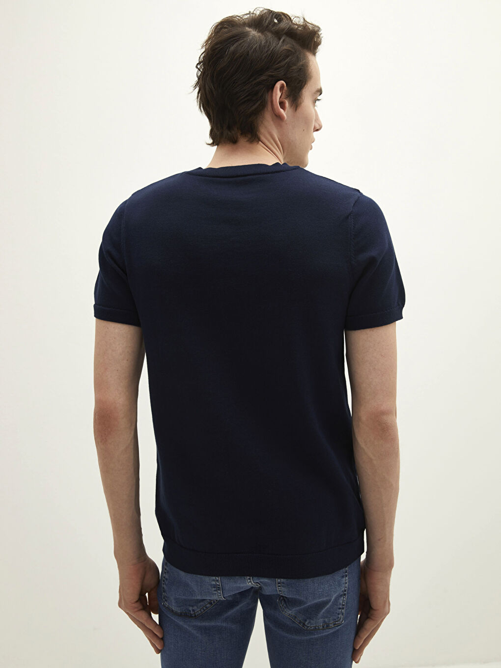 Lacivert Bisiklet Yaka Kısa Kollu Erkek Triko Kazak-4