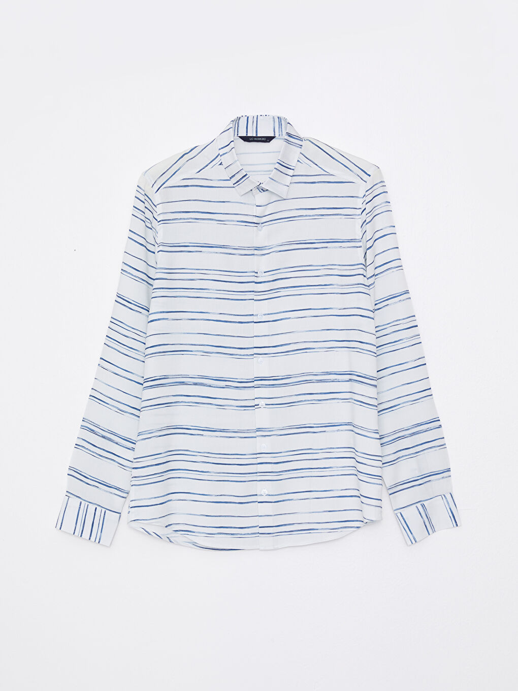 SOUTHBLUE Beyaz Slim Fit Uzun Kollu Çizgili Erkek Gömlek - 10