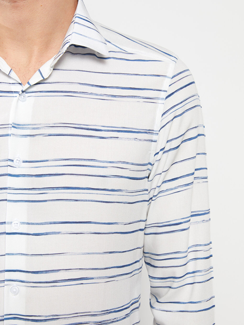 SOUTHBLUE Beyaz Slim Fit Uzun Kollu Çizgili Erkek Gömlek - 8