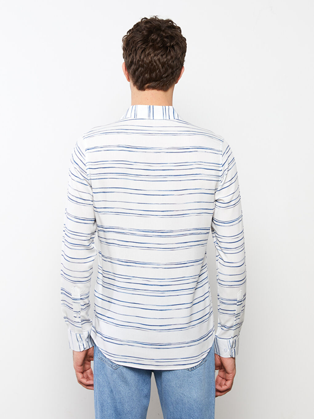 SOUTHBLUE Beyaz Slim Fit Uzun Kollu Çizgili Erkek Gömlek - 9