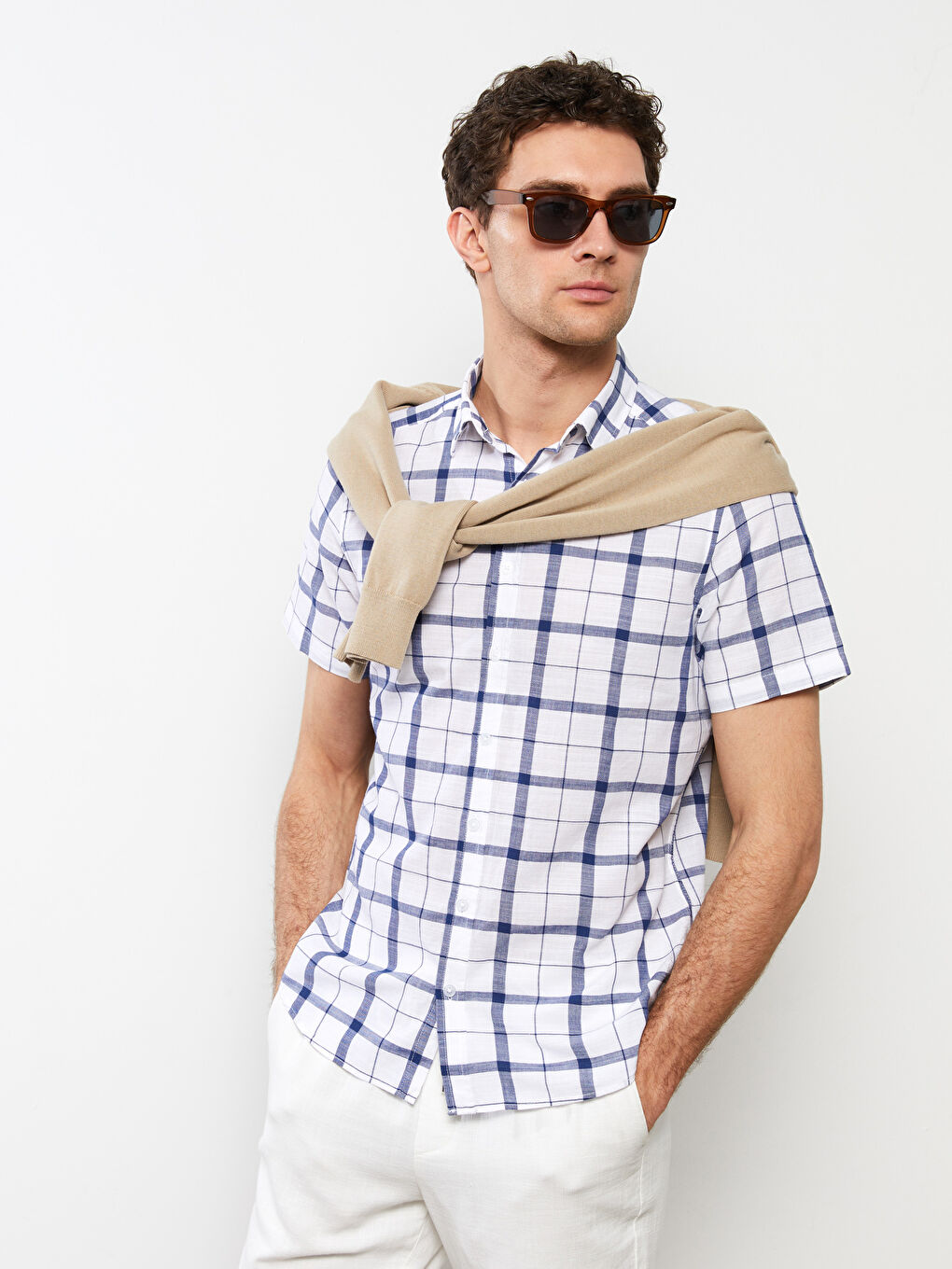 Slim Fit Short Sleeve Plaid Men's Shirt -S2CF77Z8-LPT
