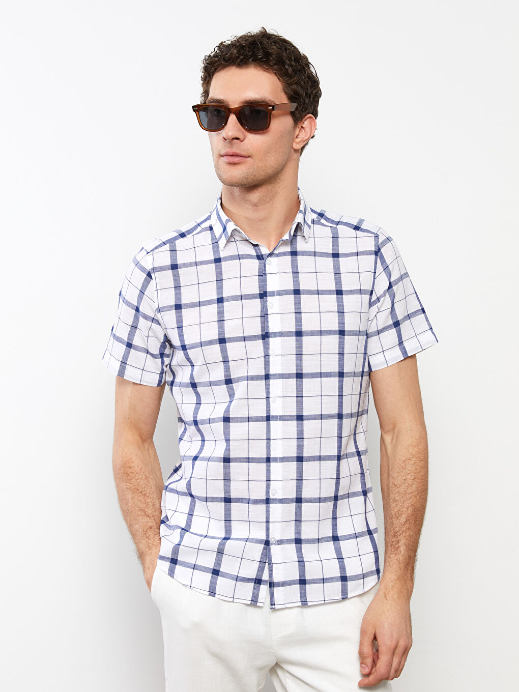 Slim Fit Short Sleeve Plaid Men's Shirt -S2CF77Z8-LPT
