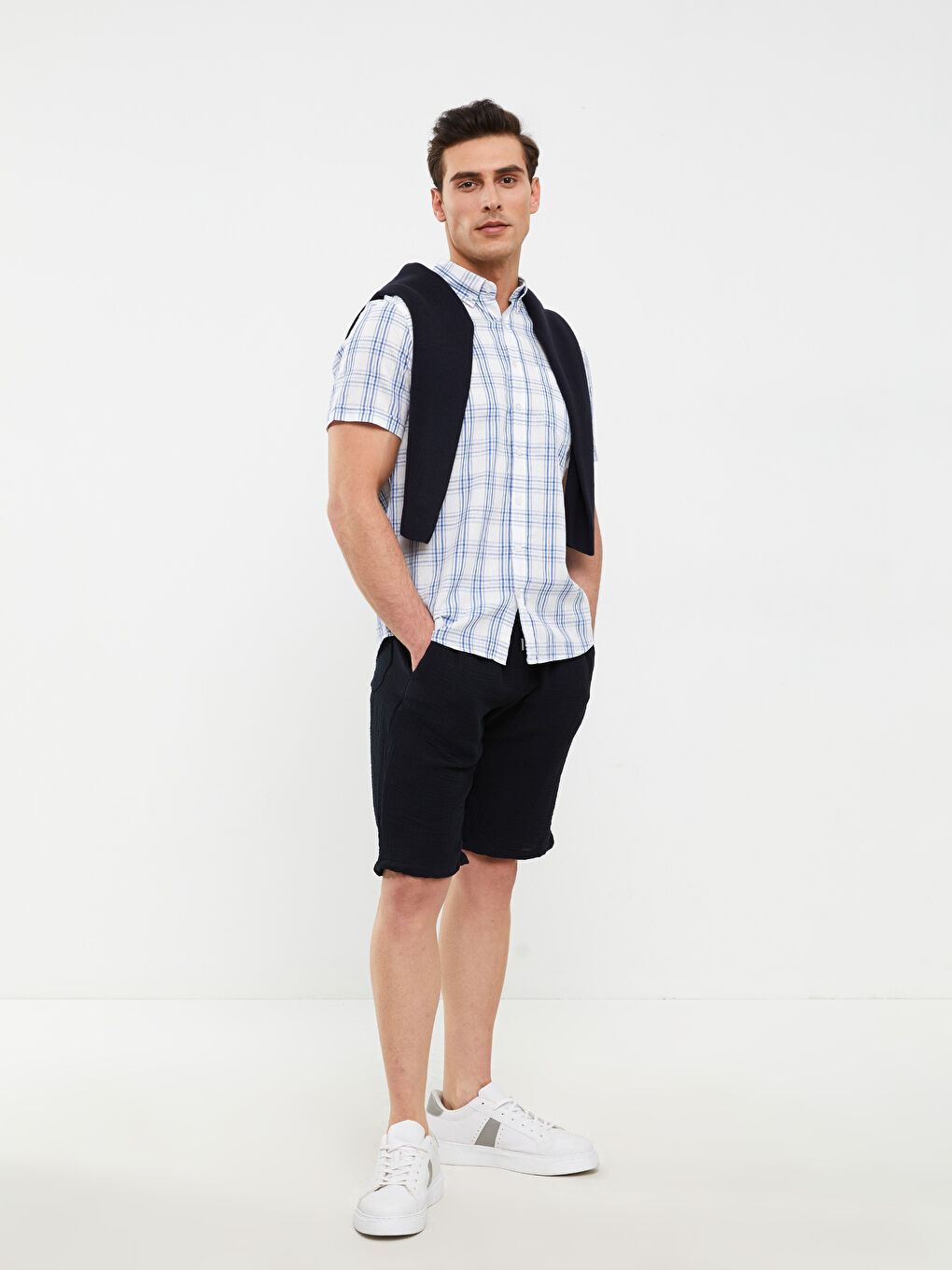 Regular Fit Short Sleeve Plaid Men's Shirt -S2CF78Z8-LMR