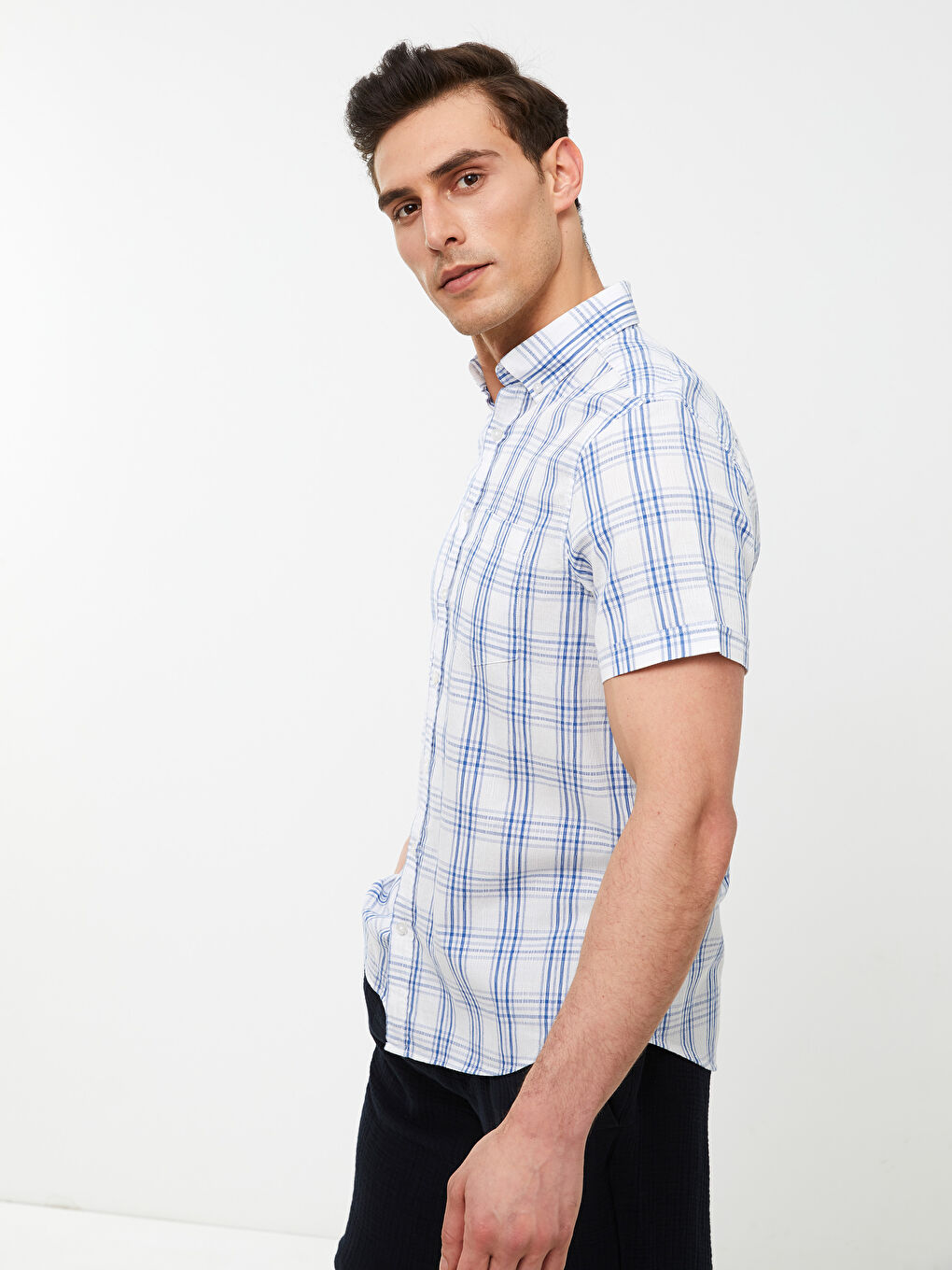 Regular Fit Short Sleeve Plaid Men's Shirt -S2CF78Z8-LMR