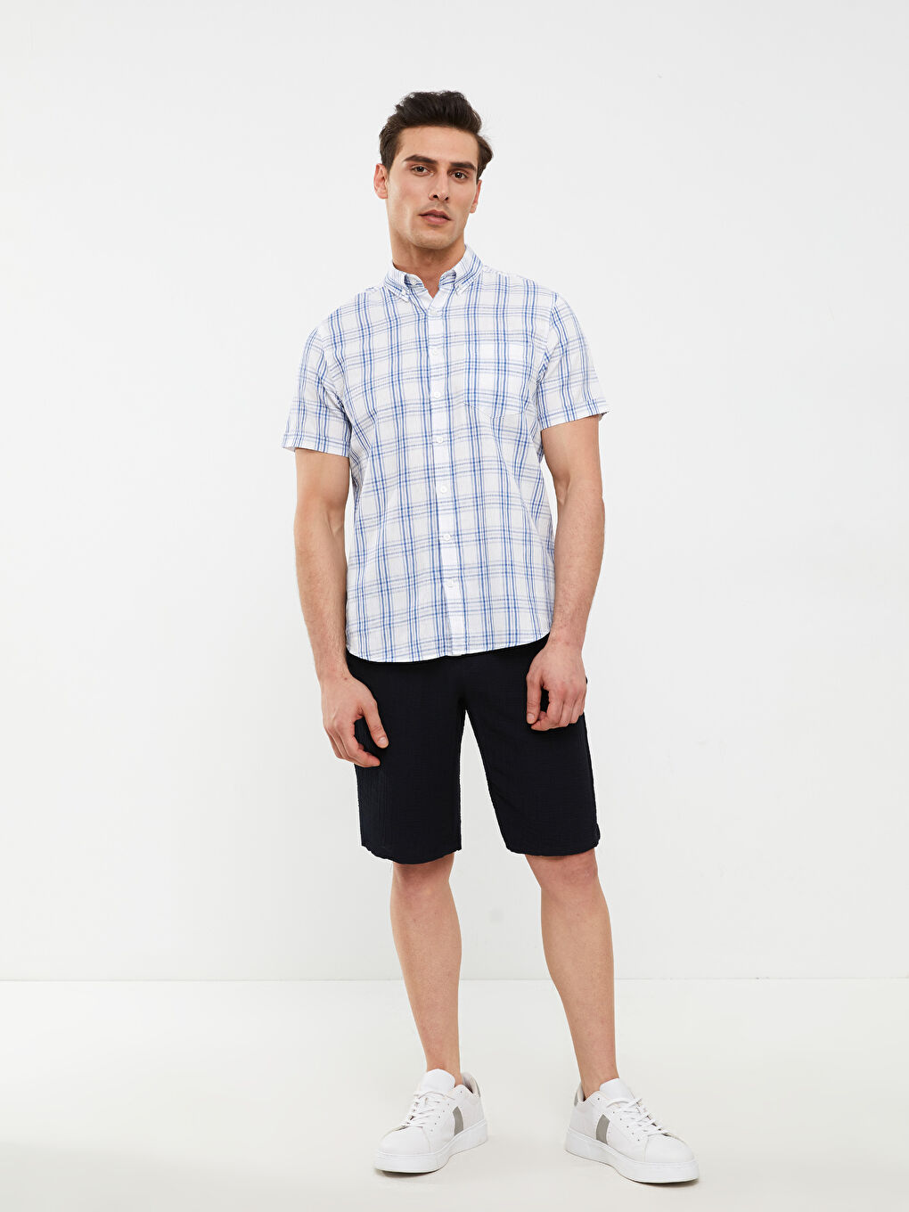 Regular Fit Short Sleeve Plaid Men's Shirt -S2CF78Z8-LMR
