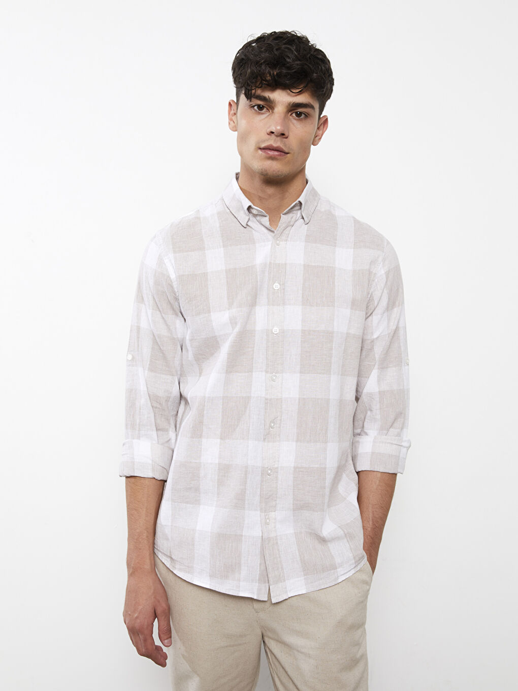 Regular Fit Long Sleeve Plaid Men's Shirt-1