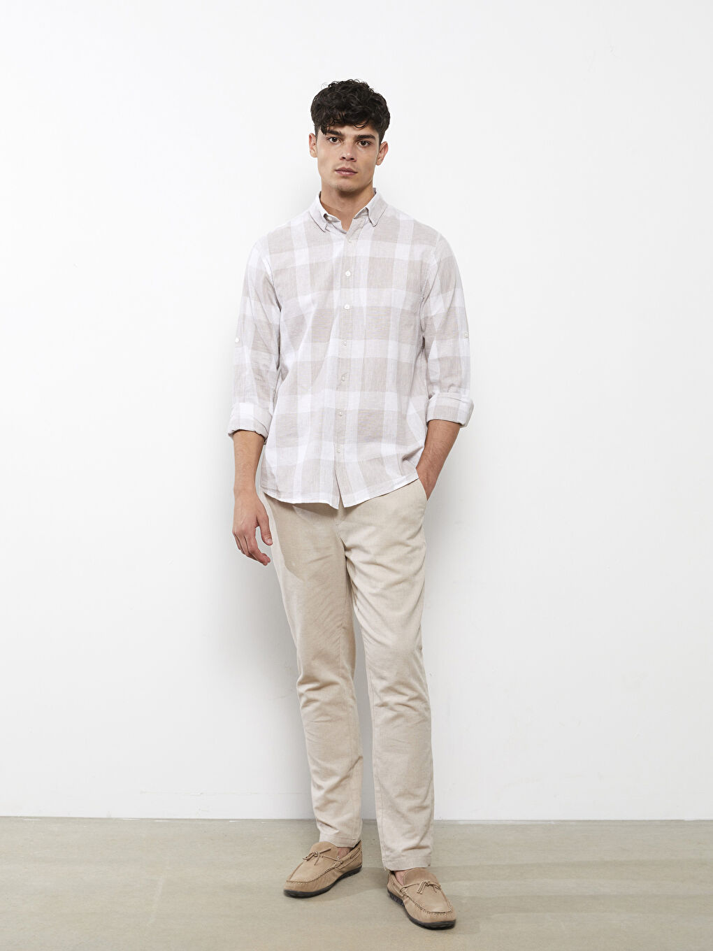 Regular Fit Long Sleeve Plaid Men's Shirt-2
