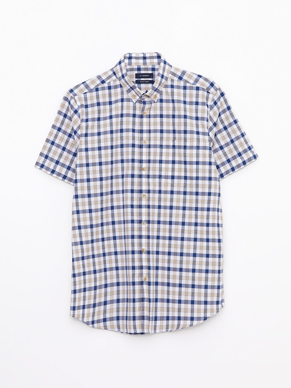 Рубашка мужская оксфордская в клетку стандартного кроя с короткими рукавами-5