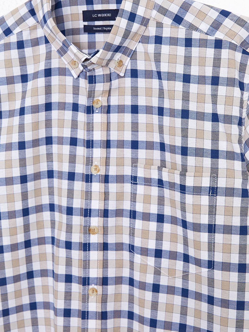 Рубашка мужская оксфордская в клетку стандартного кроя с короткими рукавами-6