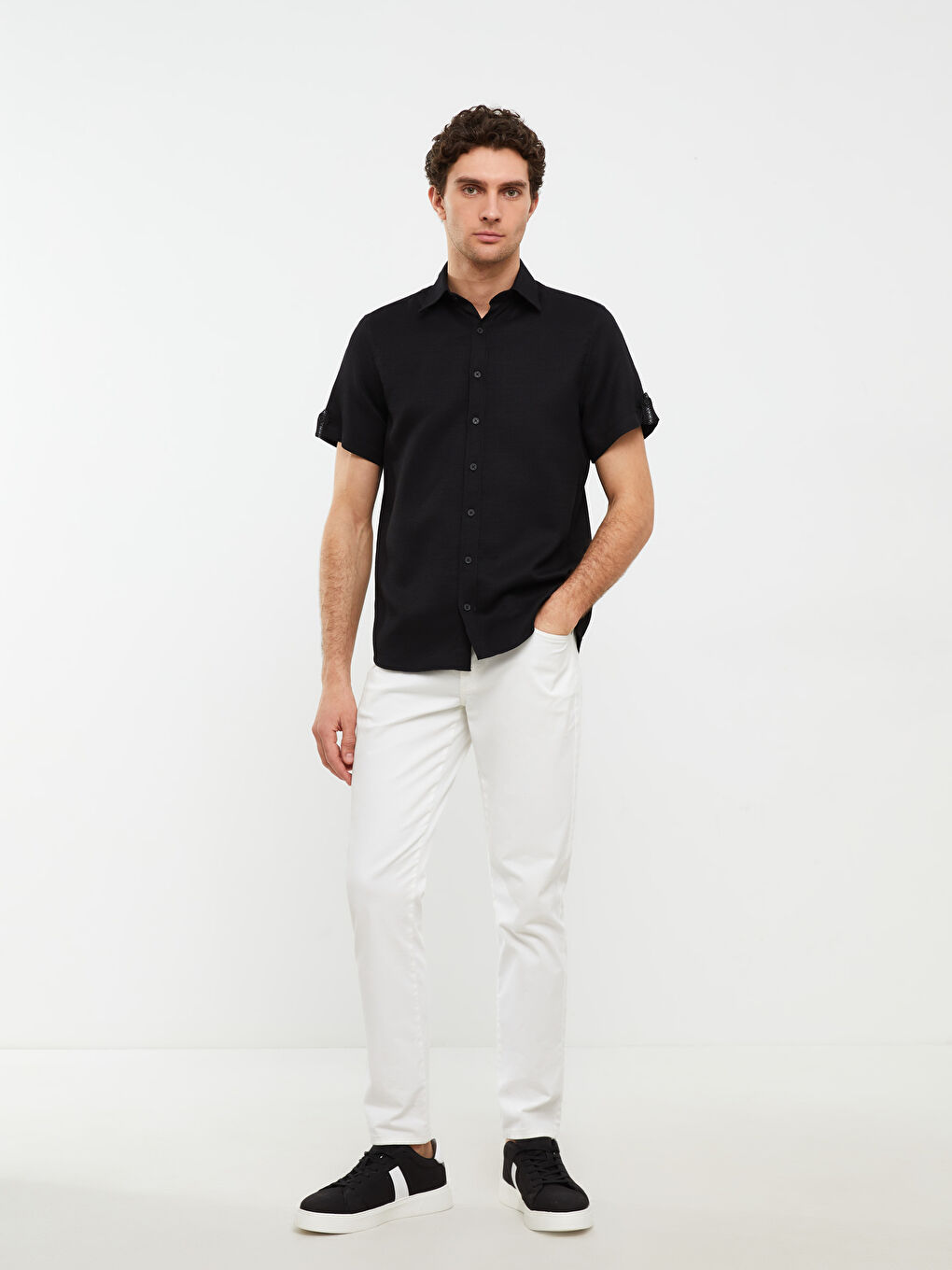 Siyah Regular Fit Kısa Kollu Erkek Gömlek