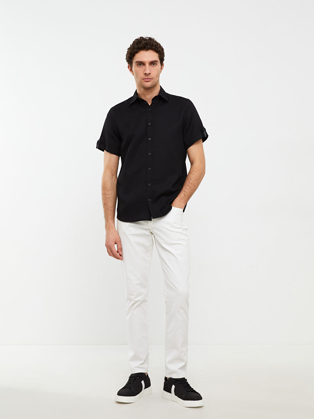 Siyah Regular Fit Kısa Kollu Erkek Gömlek-1